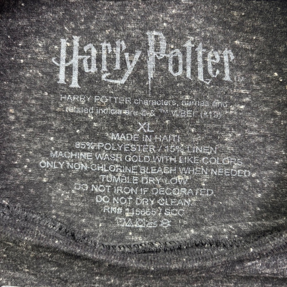 Harry Potter Hogwarts Crest Graphic Tee Charcoal Grey Linen Blend Shirt XL - Picture 4 of 6